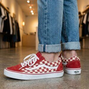 Vans Old Skool Red Checkerboard Sneakers Men 7 Women 8.5